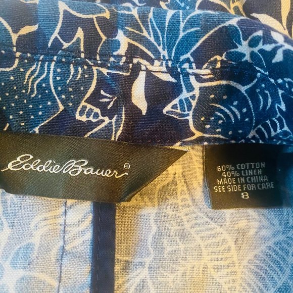 Eddie Bauer cotton and linen blue floral jacket size 8 - Picture 3 of 8